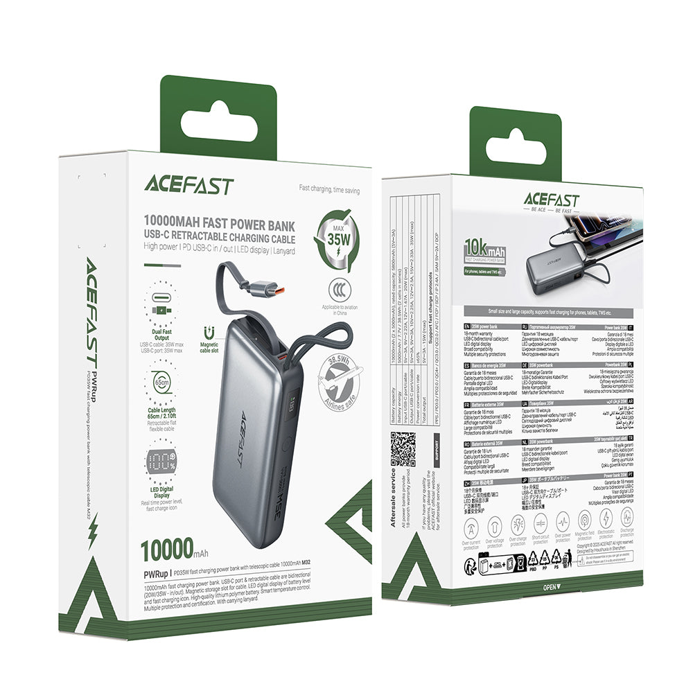 Baterie Externa Acefast M32, 10000mAh, 35W, PD , 2 x USB-C, Gri