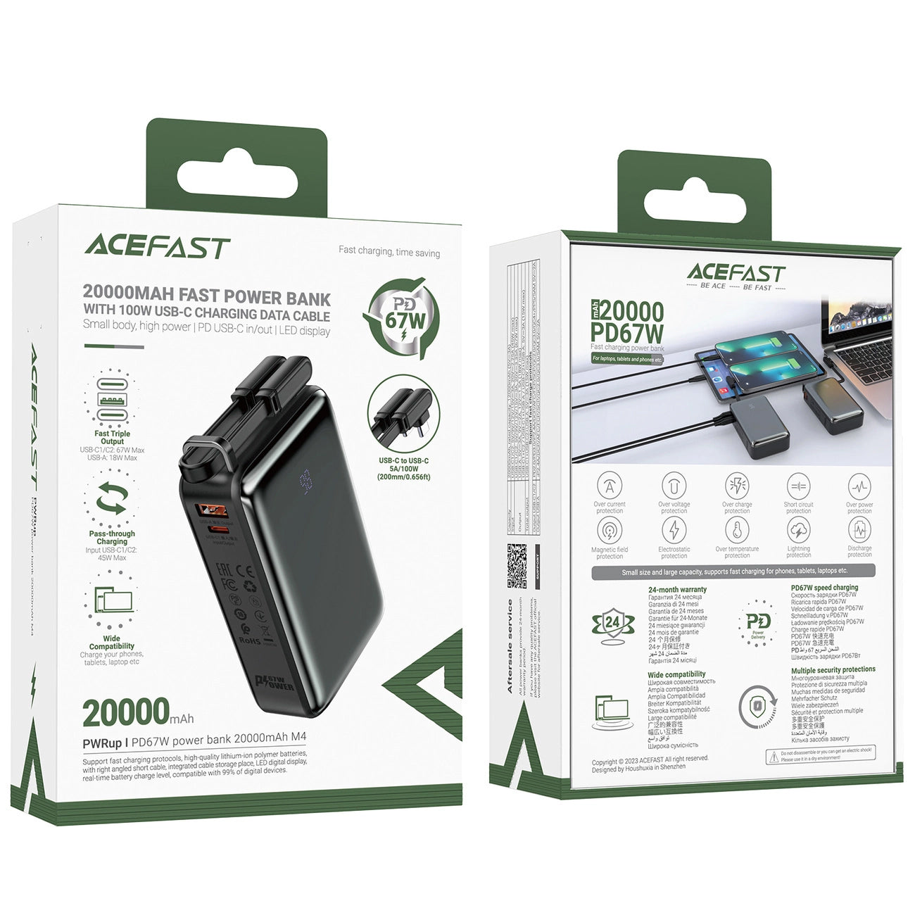Baterie Externa  Acefast M4, 20000mAh, 67W, PD, 1 x USB-A - 2 x USB-C, Neagra