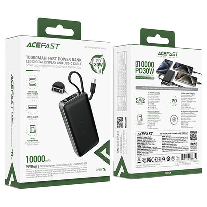 Baterie Externa Acefast M7, 10000mAh, 30W, QC + PD, 1 x USB-A - 2 x USB-C, Neagra