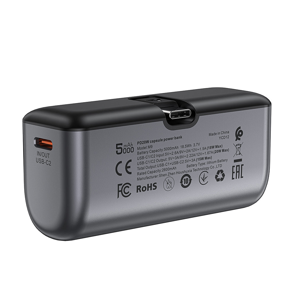 Baterie Externa Acefast M9, 5000mAh, 20W, PD , 2 x USB-C, Neagra
