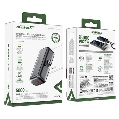 Baterie Externa Acefast M9, 5000mAh, 20W, PD , 2 x USB-C, Neagra