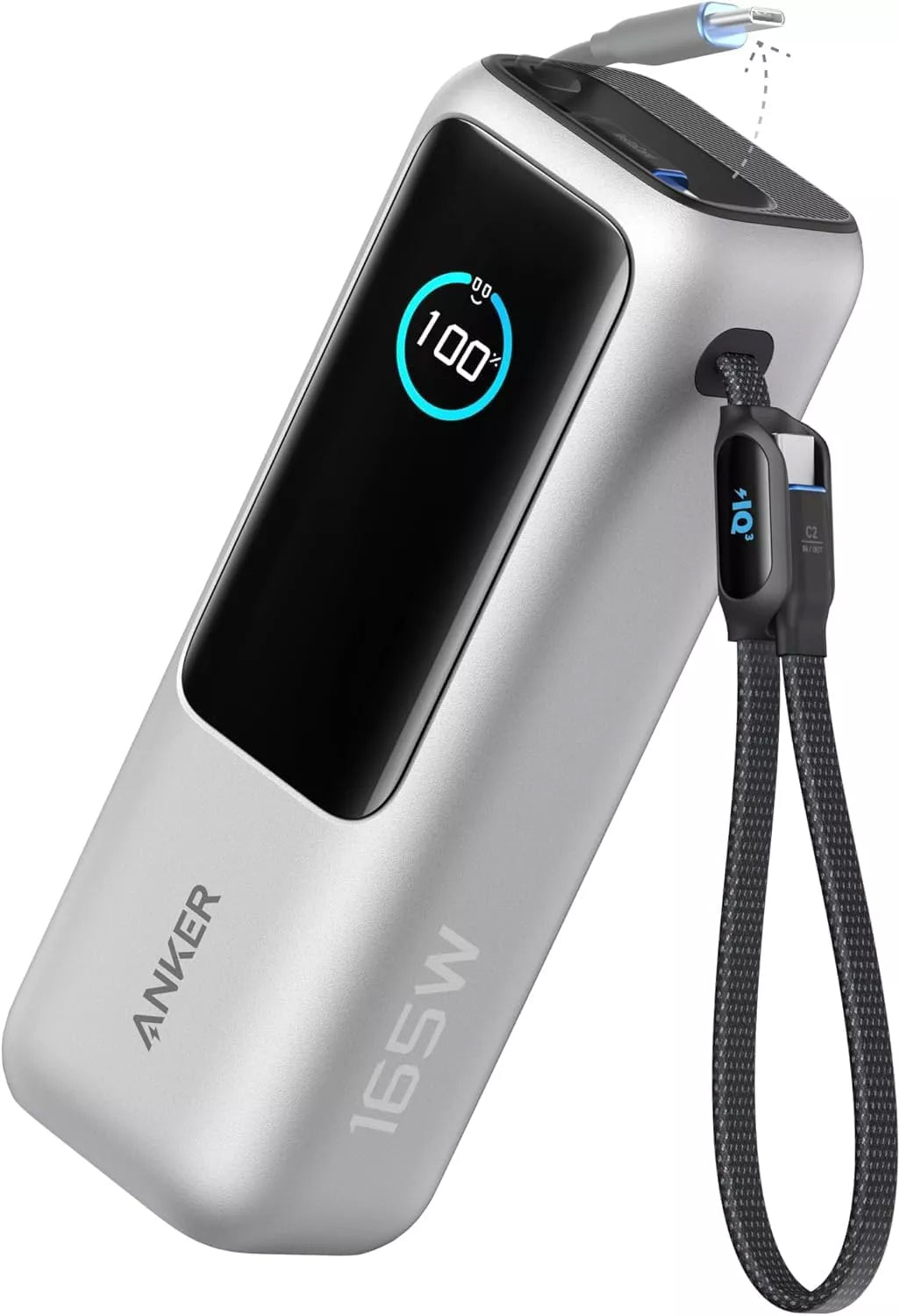 Baterie Externa Anker, 25000mAh, 165W, QC + PD, 1 x USB-A - 3 x USB-C, Argintie A1695H41