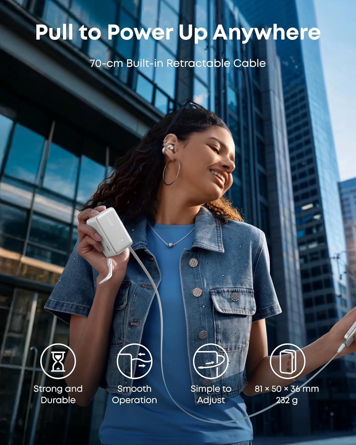 Baterie Externa Anker Nano, 10000mAh, 45W, QC + PD, 1 x USB-A - 1 x USB-C, Alba A1638H21