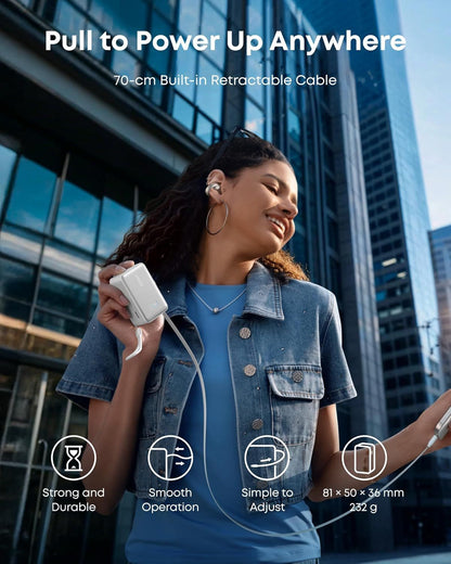 Baterie Externa Anker Nano, 10000mAh, 45W, QC + PD, 1 x USB-A - 1 x USB-C, Alba A1638H21