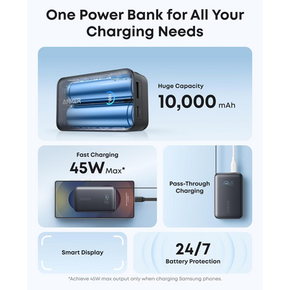 Baterie Externa Anker Nano, 10000mAh, 45W, QC + PD, 1 x USB-A - 1 x USB-C, Neagra A1638H11