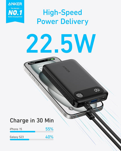 Baterie Externa Anker PowerCore, 10000mAh, 22.5W, QC + PD, 1 x USB-A - 2 x USB-C, Neagra A1257G11