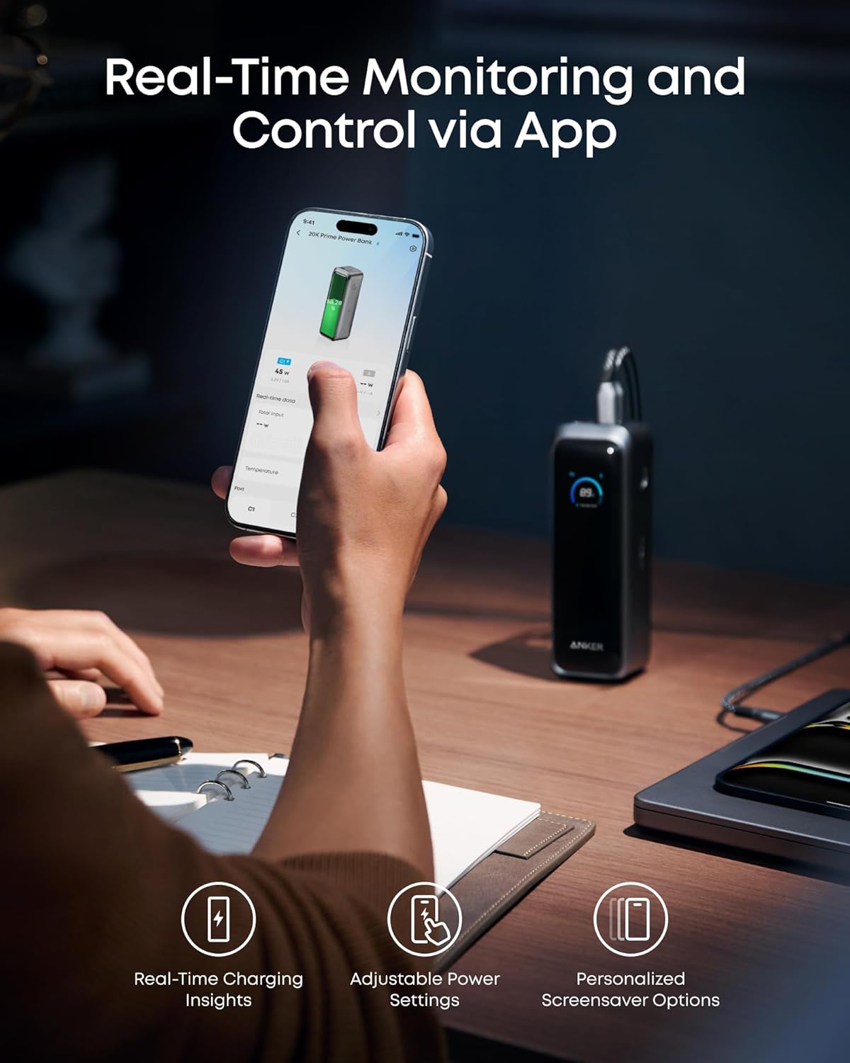 Baterie Externa Anker Prime, 20100mAh, 220W, QC + PD, 1 x USB-A - 2 x USB-C, Neagra A110BH11