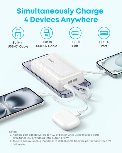 Baterie Externa Anker Zolo, 20000mAh, 45W, QC + PD, 1 x USB-A - 3 x USB-C, Neagra A110MH12