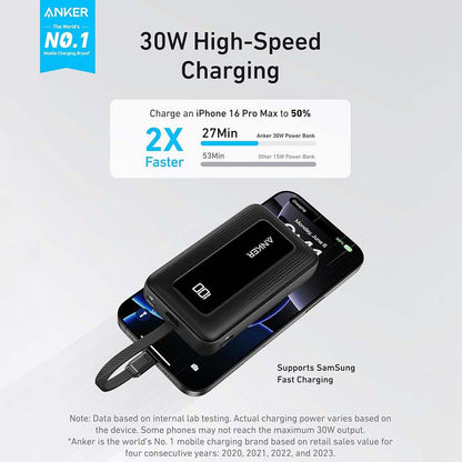 Baterie Externa Anker Zolo, 10000mAh, 30W, QC + PD, 1 x USB-A - 2 x USB-C, Neagra A1688H11