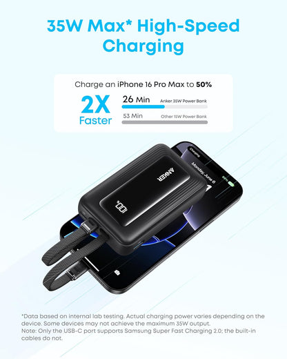 Baterie Externa Anker Zolo, 10000mAh, 35W, QC + PD, 1 x USB-A - 2 x USB-C, Neagra A1680H12