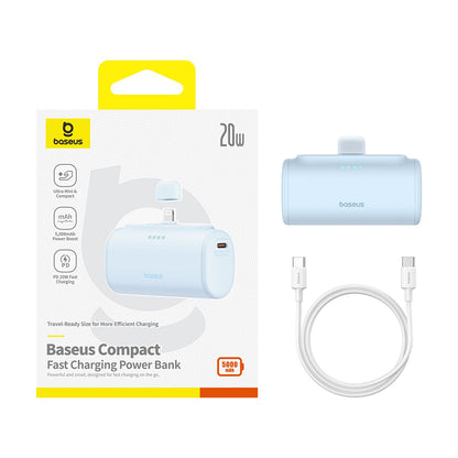 Baterie Externa Baseus Compact, 5000mAh, 20W, PD, 1 x Lightning - 1 x USB-C, Albastra P10068307313-00
