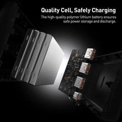 Baterie Externa Baseus Adaman, 40000mAh, 22.5W, QC + PD, 1 x USB-C - 3 x USB-A, Neagra