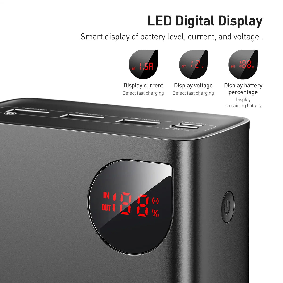 Baterie Externa Baseus Adaman, 40000mAh, 22.5W, QC + PD, 1 x USB-C - 3 x USB-A, Neagra