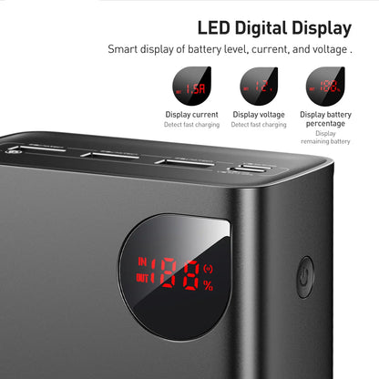 Baterie Externa Baseus Adaman, 40000mAh, 22.5W, QC + PD, 1 x USB-C - 3 x USB-A, Neagra