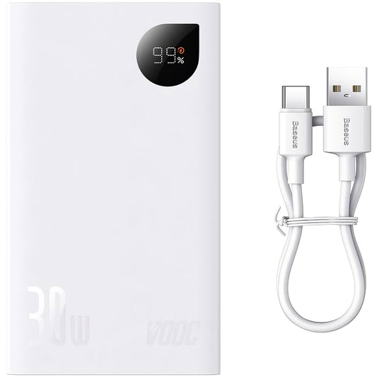 Baseus Adaman2 External Battery, 20000mAh, 30W, QC + PD, 1 x USB-C - 2 x USB-A, White PPAD080102 