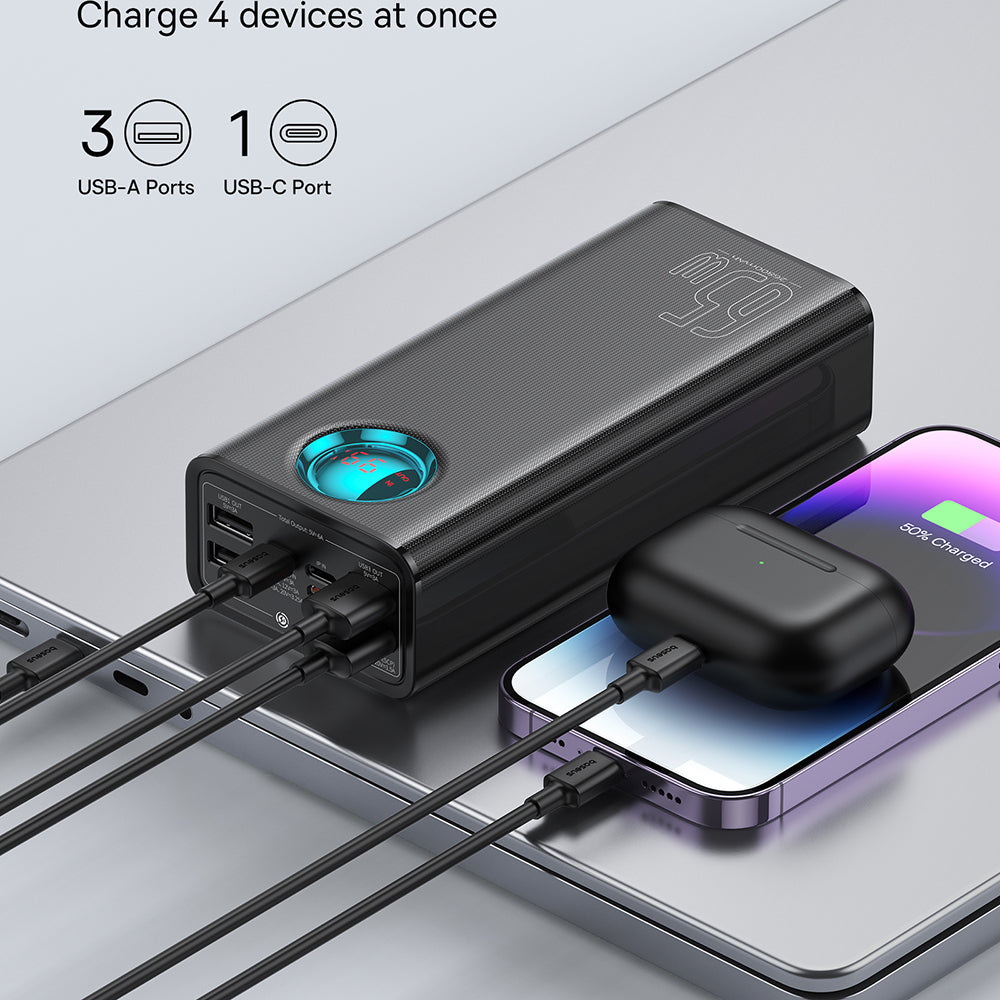 Baterie Externa Baseus Amblight Digital Display, 26800mAh, 65W, QC + PD, 1 x USB-C - 4 x USB-A, Neagra P10022402113-00