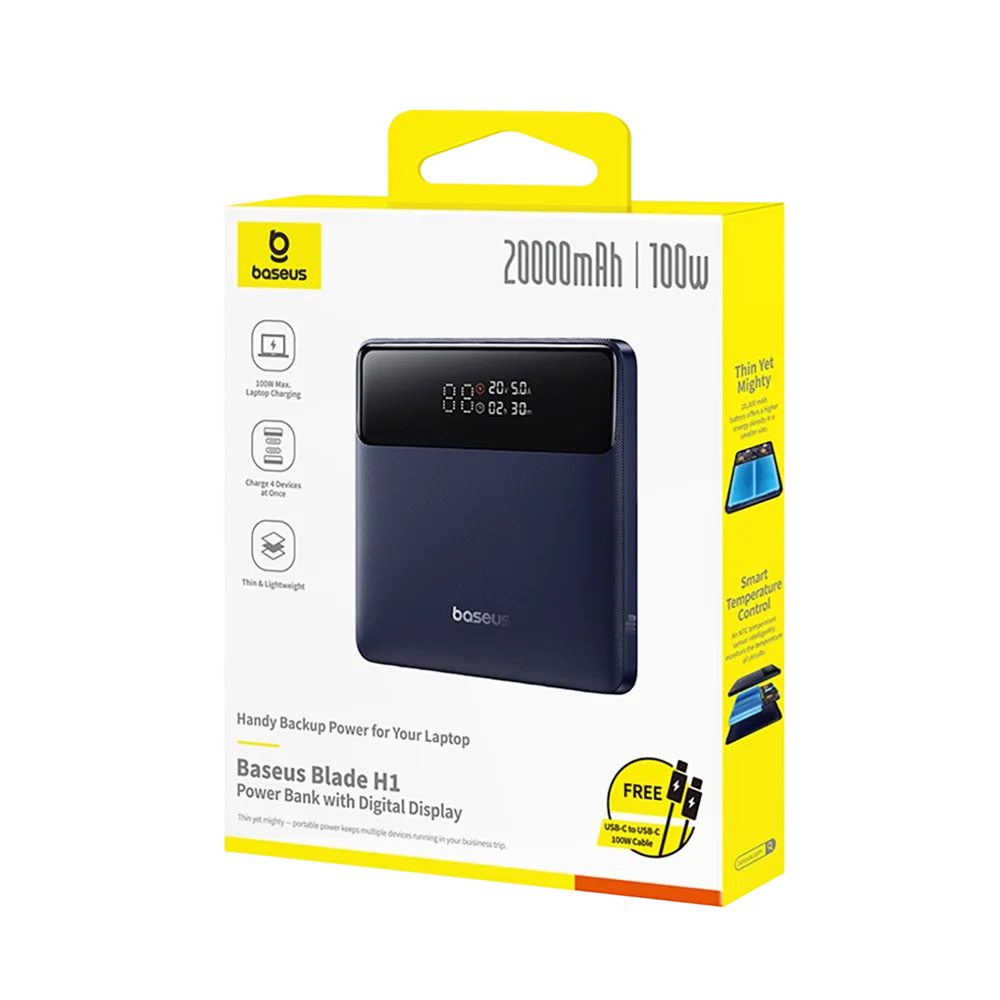 Baterie Externa Baseus Blade H1, 20000mAh, 100W, QC + PD, 2 x USB-A - 2 x USB-C, Neagra
