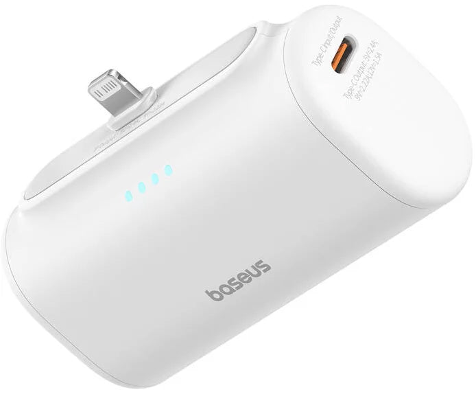 Baterie Externa Baseus Compact, 5000mAh, 20W, PD, 1 x Lightning - 1 x USB-C, Alba P10068307213-00