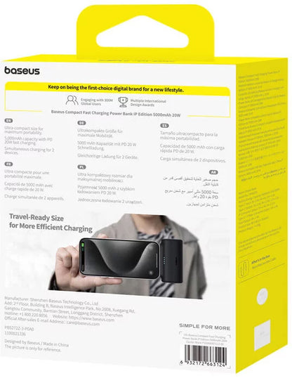 Baterie Externa Baseus Compact, 5000mAh, 20W, PD, 1 x Lightning - 1 x USB-C, Neagra P10068307113-00