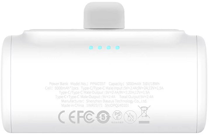 Baterie Externa Baseus Compact, 5000mAh, 20W, PD, 2 x USB-C, Alba P10068306213-00