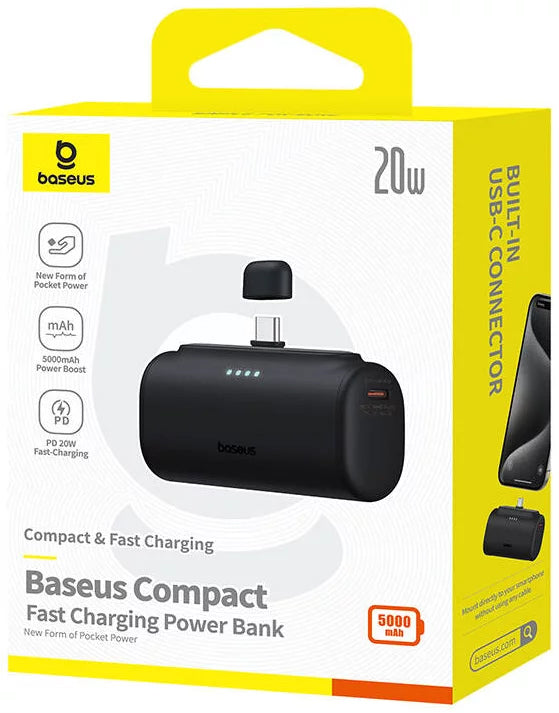 Baterie Externa Baseus Compact, 5000mAh, 20W, PD, 2 x USB-C, Neagra P10068306113-00