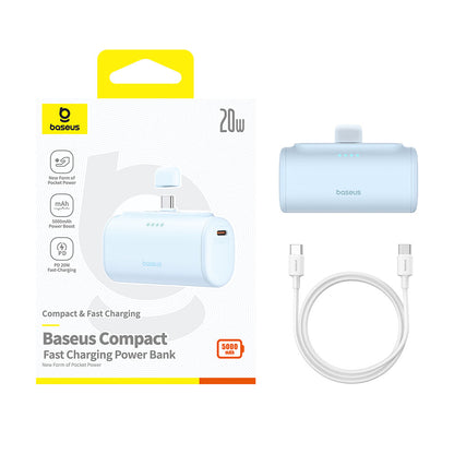 Baterie Externa Baseus Compact, 5000mAh, 20W, PD, 2 x USB-C, Albastra P10068306313-00