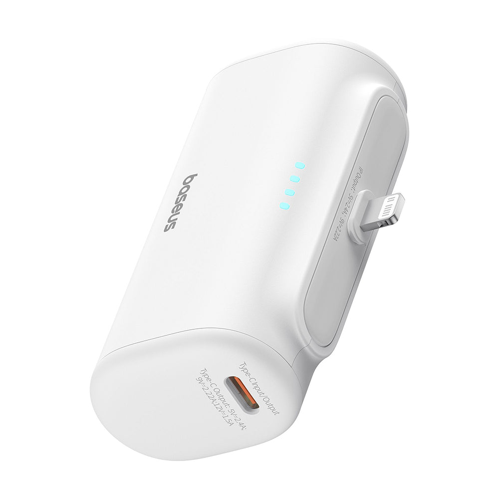 Baterie Externa Baseus Compact, 5000mAh, 20W, PD, 1 x Lightning - 1 x USB-C, Alba P10068307213-00
