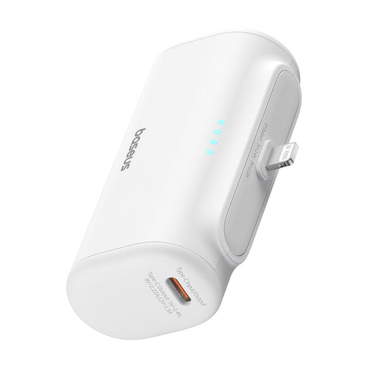 Baterie Externa Baseus Compact, 5000mAh, 20W, PD, 1 x Lightning - 1 x USB-C, Alba P10068307213-00