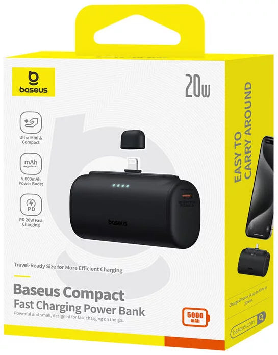 Baterie Externa Baseus Compact, 5000mAh, 20W, PD, 1 x Lightning - 1 x USB-C, Neagra P10068307113-00