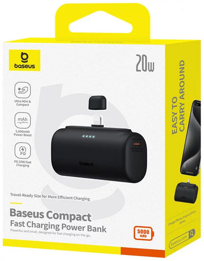 Baterie Externa Baseus Compact, 5000mAh, 20W, PD, 1 x Lightning - 1 x USB-C, Neagra P10068307113-00