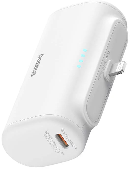 Baterie Externa Baseus Compact, 5000mAh, 20W, PD, 1 x Lightning - 1 x USB-C, Alba P10068307213-00