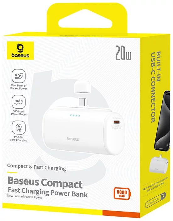 Baterie Externa Baseus Compact, 5000mAh, 20W, PD, 2 x USB-C, Alba P10068306213-00