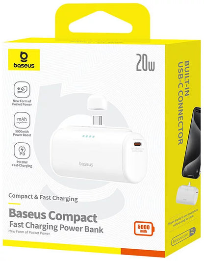 Baterie Externa Baseus Compact, 5000mAh, 20W, PD, 2 x USB-C, Alba P10068306213-00