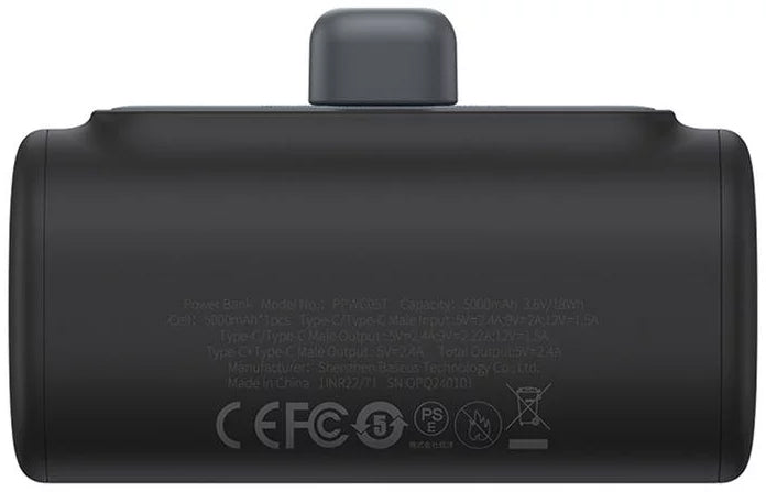Baterie Externa Baseus Compact, 5000mAh, 20W, PD, 1 x Lightning - 1 x USB-C, Neagra P10068307113-00