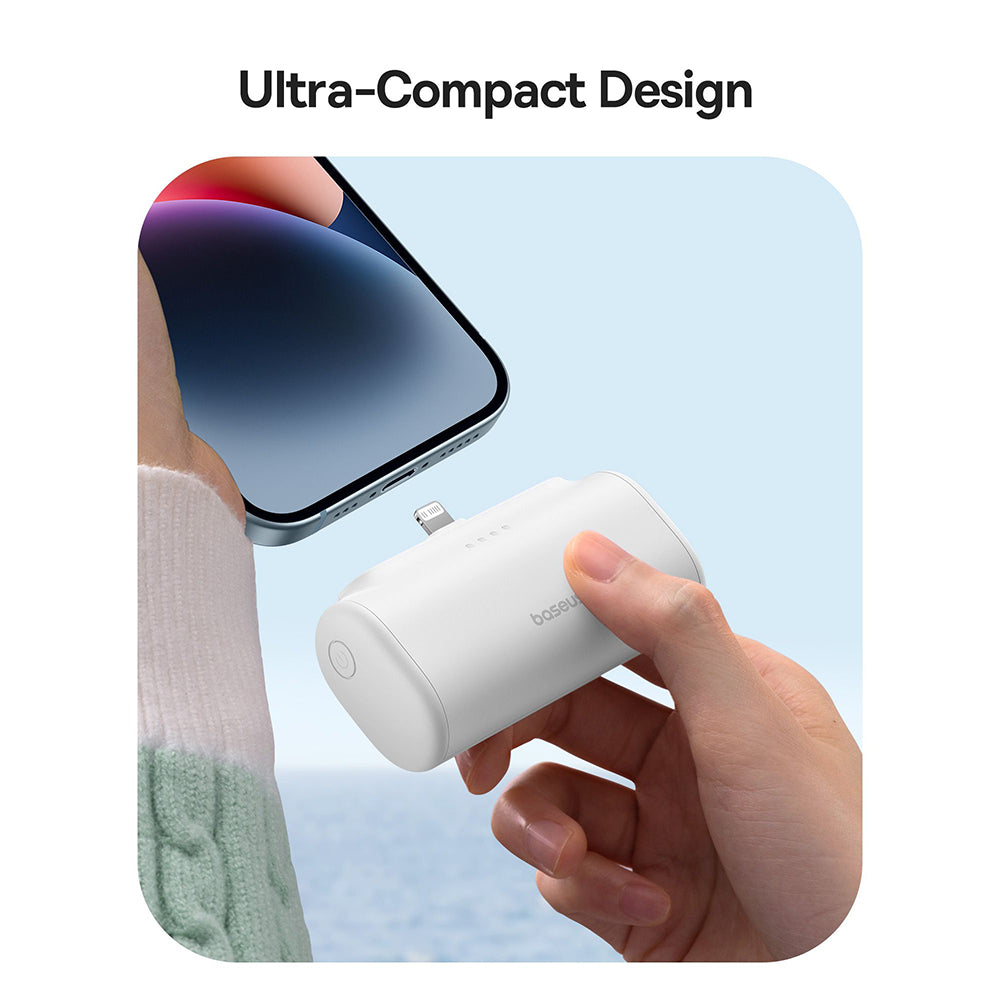 Baterie Externa Baseus Compact, 5000mAh, 20W, PD, 1 x Lightning - 1 x USB-C, Alba P10068307213-00