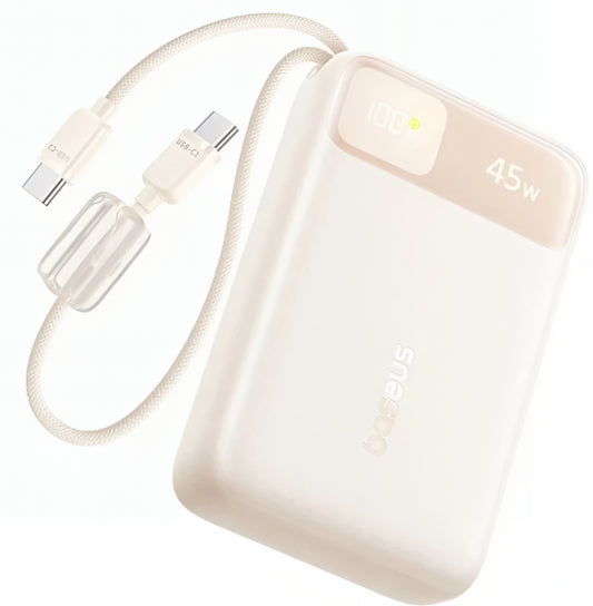 Baterie Externa Baseus EnerFill FC11, 20000mAh, 45W, QC + PD, 1 x USB-A - 3 x USB-C, Bej E0031101