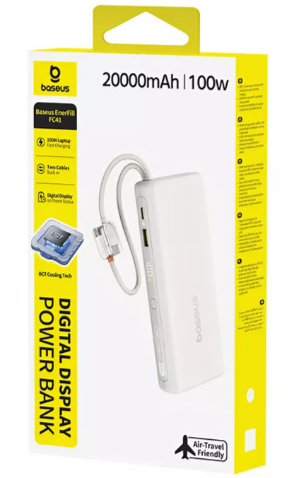 Baterie Externa Baseus EnerFill FC41, 20000mAh, 100W, QC + PD, 1 x USB-A - 3 x USB-C, Alba E0028N04