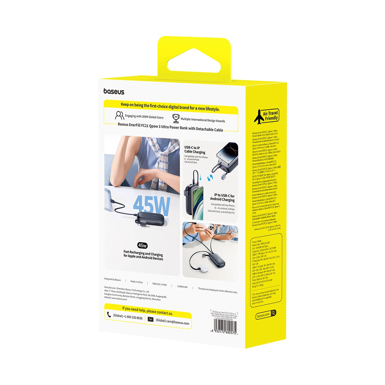 Baterie Externa Baseus EnerFill FC21 QPow 3 Ultra, 20000mAh, 45W, QC + PD, 1 x USB-A - 1 x USB-C, Neagra E0027P00