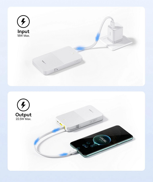 Baterie Externa Baseus EnerFill Bipow2 Pro, 10000mAh, 22.5W, QC + PD, 1 x USB-A - 2 x USB-C, Alba E0027601