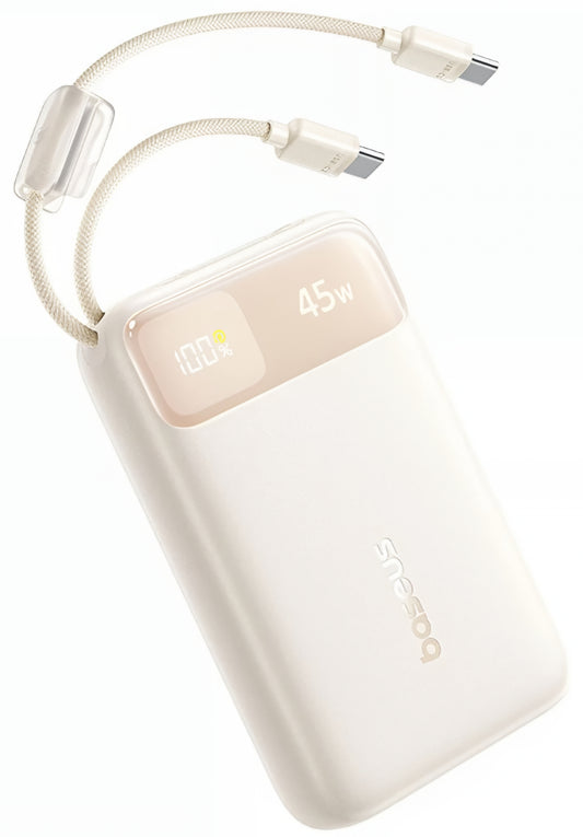 Baterie Externa Baseus EnerFill FC11, 20000mAh, 45W, QC + PD, 1 x USB-A - 3 x USB-C, Bej E0031101