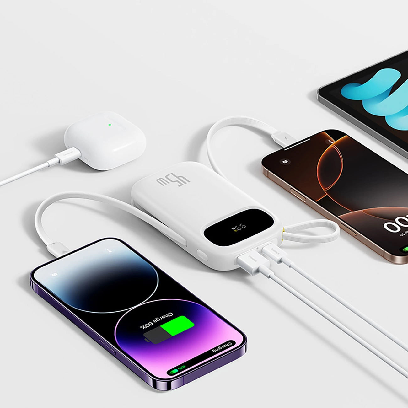 Baterie Externa Baseus EnerFill FC31, 20000mAh, 45W, QC + PD, 1 x Lightning - 1 x USB-A - 2 x USB-C, Alba E0028D01