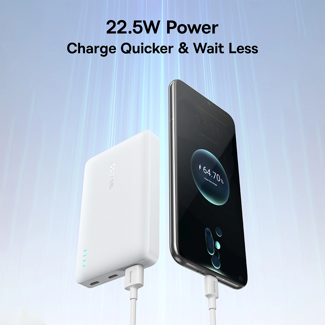 Baterie Externa Baseus EnerFill FP21, 10000mAh, 22.5W, QC + PD, 1 x USB-A - 2 x USB-C, Alba P1008210D213-00