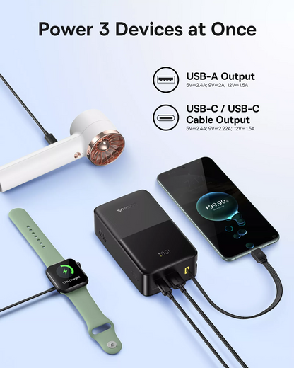 Baterie Externa Baseus EnerFill Bipow2 Pro, 30000mAh, 22.5W, QC + PD, 1 x USB-A - 2 x USB-C, Neagra E0028100