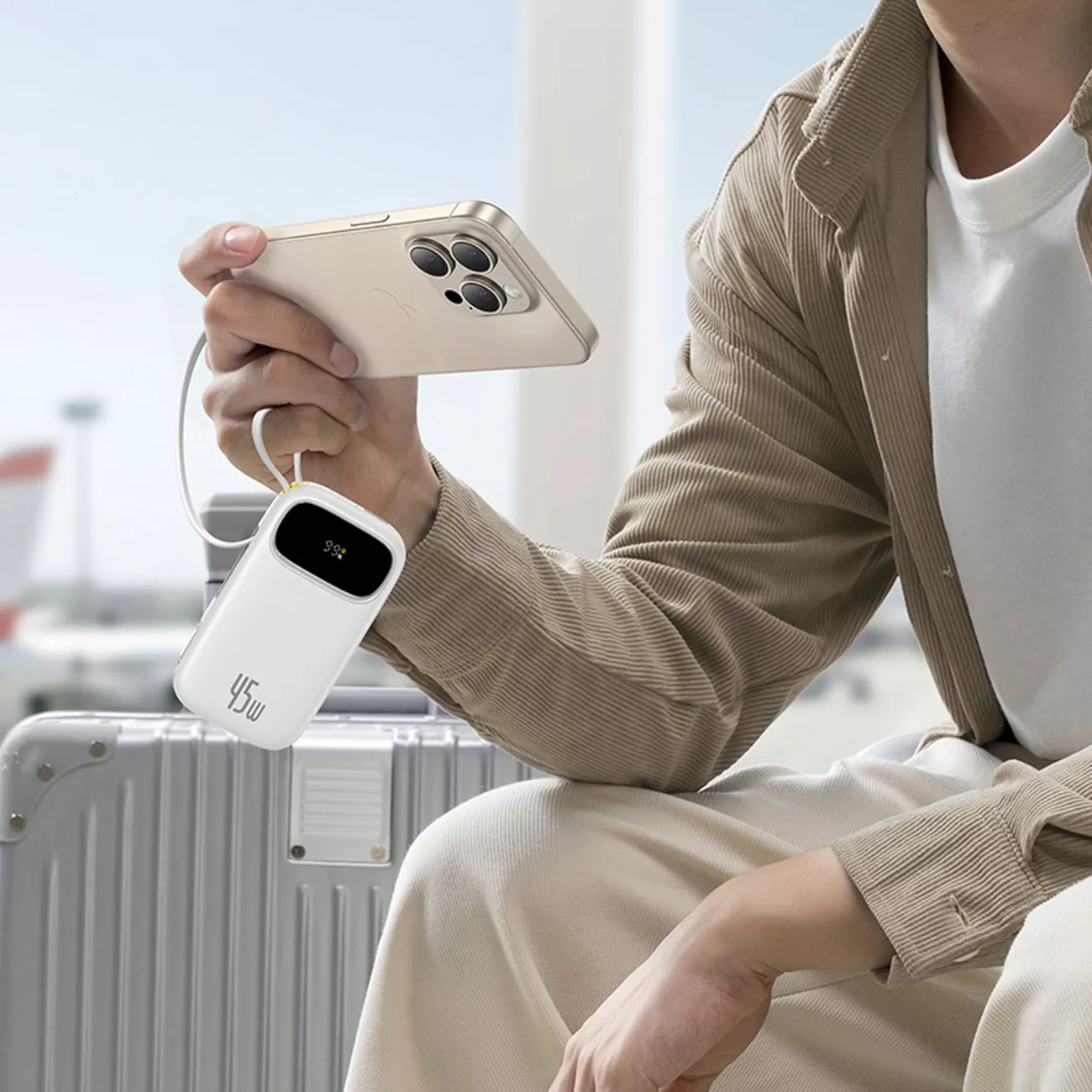 Baterie Externa Baseus EnerFill FC31, 20000mAh, 45W, QC + PD, 1 x Lightning - 1 x USB-A - 2 x USB-C, Alba P10082105213-00