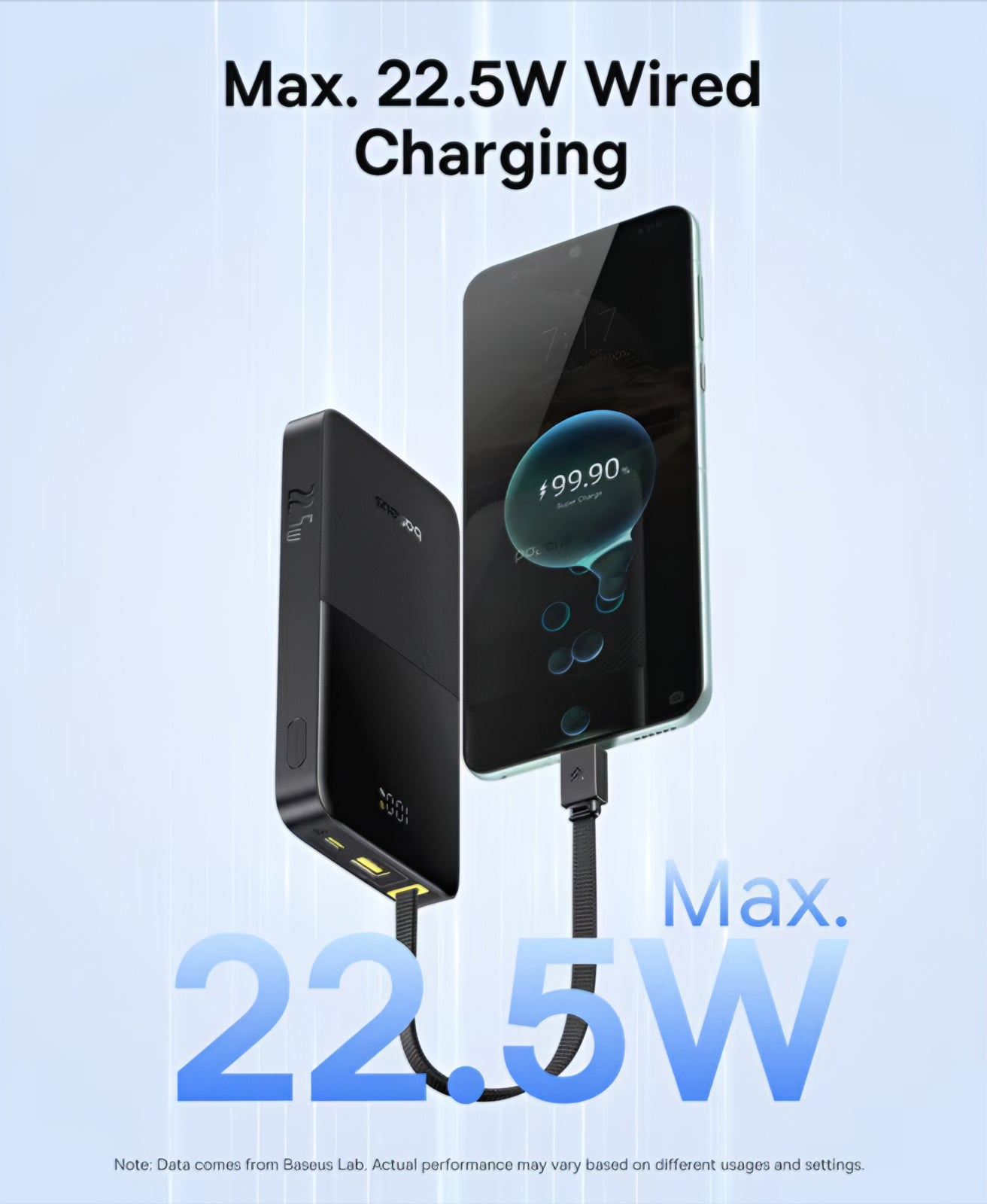 Baterie Externa Baseus EnerFill Bipow2 Pro, 10000mAh, 22.5W, QC + PD, 1 x USB-A - 2 x USB-C, Neagra E0027600