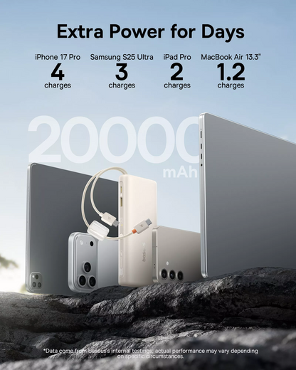 Baterie Externa Baseus EnerFill FC41, 20000mAh, 100W, QC + PD, 1 x USB-A - 3 x USB-C, Alba E0028N04