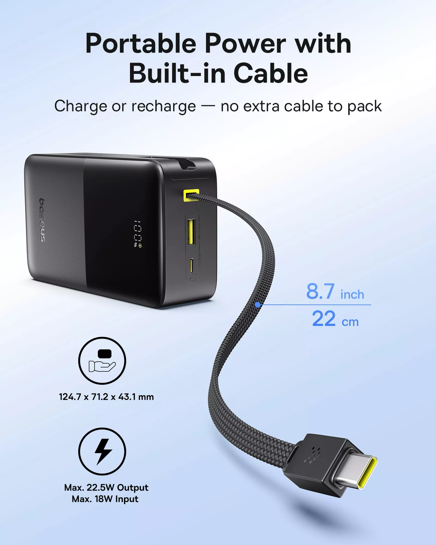 Baterie Externa Baseus EnerFill Bipow2 Pro, 30000mAh, 22.5W, QC + PD, 1 x USB-A - 2 x USB-C, Neagra E0028100