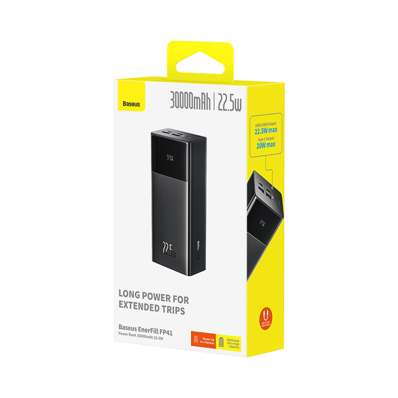 Baterie Externa Baseus EnerFill FP41, 30000mAh, 22.5W, QC + PD, 1 x USB-C - 2 x USB-A, Neagra