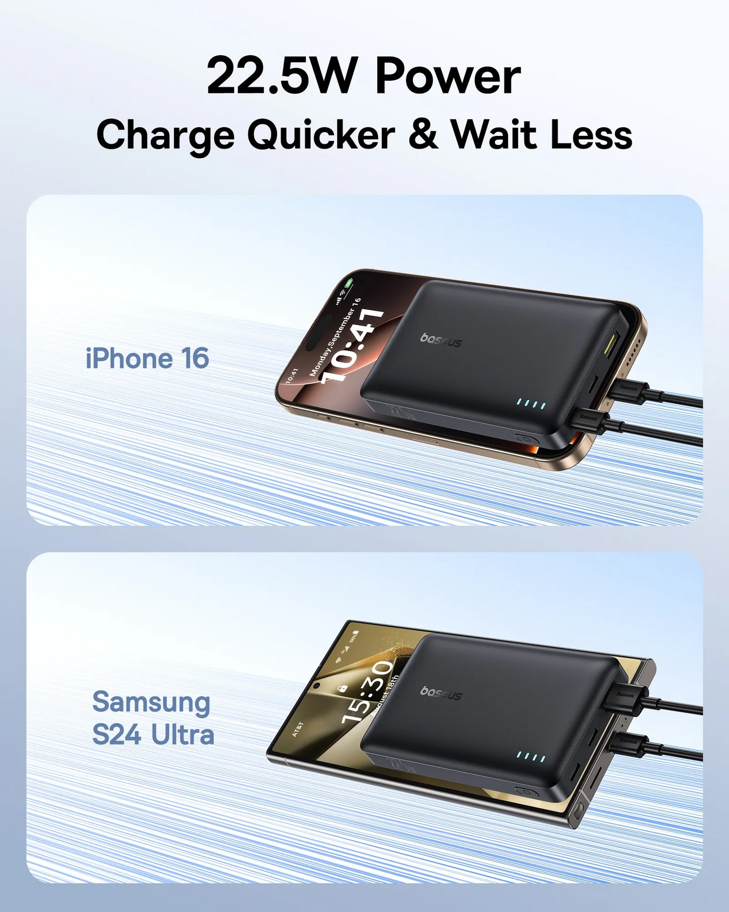 Baterie Externa Baseus EnerFill FP21, 10000mAh, 22.5W, QC + PD, 1 x USB-A - 2 x USB-C, Neagra P1008210D123-00