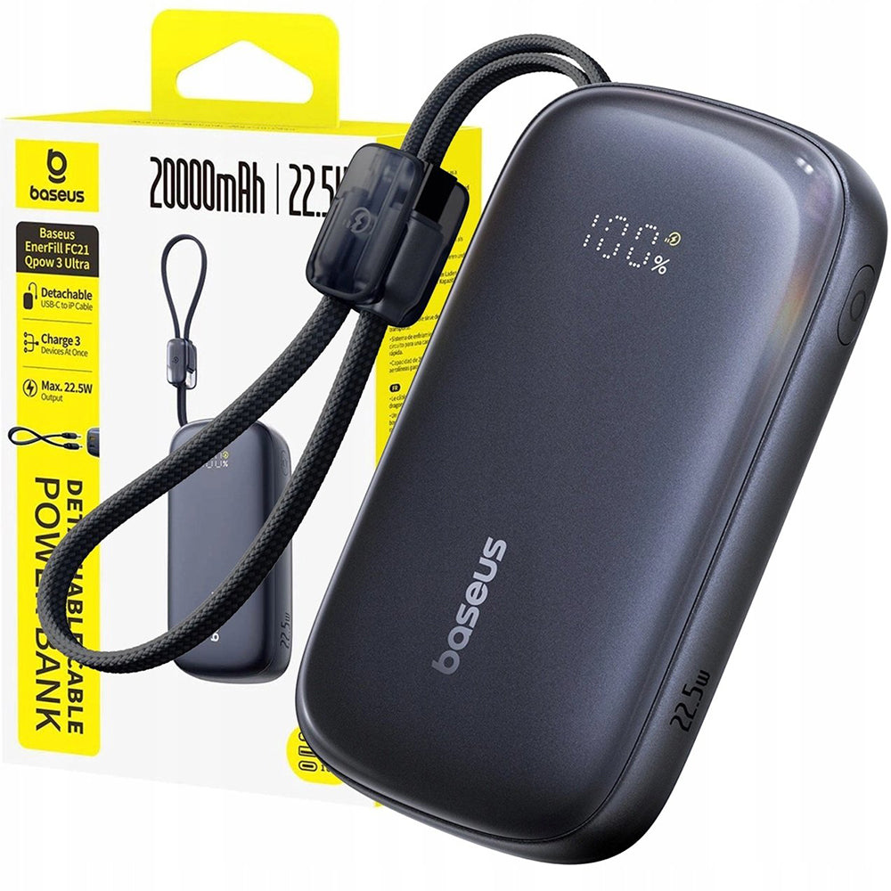 Baterie Externa Baseus EnerFill FC21 Qpow 3 Ultra, 20000mAh, 22.5W, QC + PD, 1 x USB-A - 1 x USB-C, Neagra E0027M00